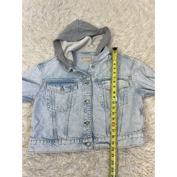 Free People Brando Denim Jean Jacket Hoodie in Malta Wash Women’s Size Large - Picture 5 of 10